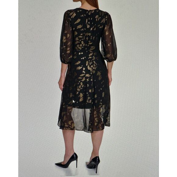 DKNY Blouson Sleeve Metallic Animal print Chiffon Dress - Picture 2 of 2